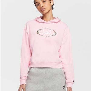 Nike Women's NSW Floral Crop Top Pullover Hoodie CV1870 654 Pink